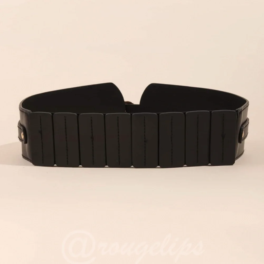 PU Wide Black Belt Gold Tone Buckle - Picture 3 of 7